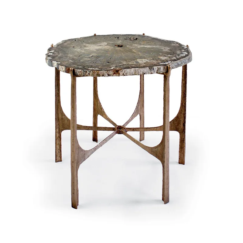Retro nostalgic living room pure copper corner table, small round table coffee table combination