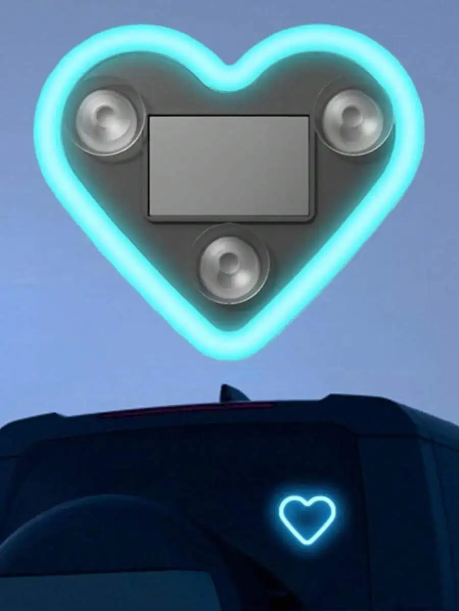 3.7V+300mAh Lithium Battery Solar Powered Heart-Shaped Neon LED Light, Wireless Atmosphere Lamp For Car Rear Window Decoration,