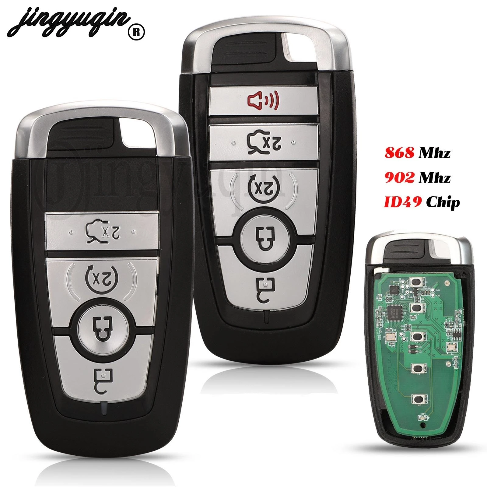 

jingyuqin 4/5 Buttons M3N-A2C31243300 902/868Mhz ID49 Remote Smart Prox key For Ford Fusion Explorer Edge Mustang 2017 2018