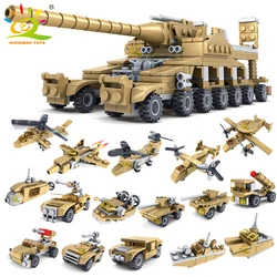 HUIQIBAO 544PCS 16in1 Military Tank Building Blocks Super Vehicle Plane Truck Car Ship Army Bricks Educational Toys For Children