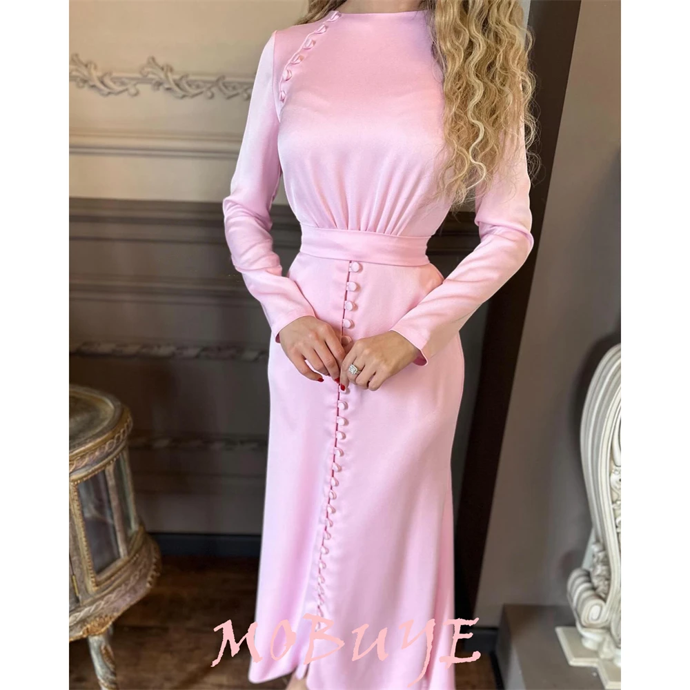 MOBUYE 2024 Popular O Neck Prom Dress Ankle-Length With Long Sleeves Evening Fashion Elegant Party Dress For Women