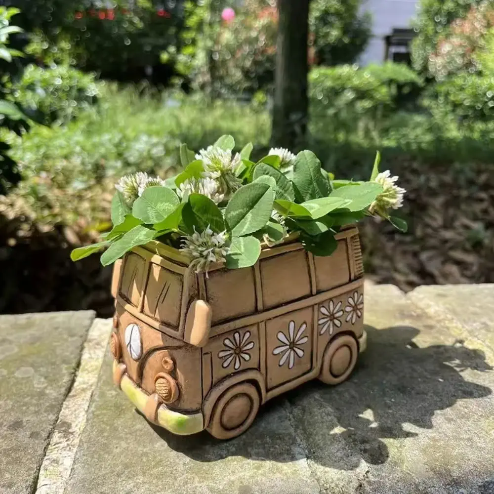 1 Piece of Vintage Hippie-Style Resin Flower Pot, Creative Indoor and Outdoor Decorative Flower Pot, Multifunctional Room Decoration, No Electricity Required, Car Model, Garden Decoration