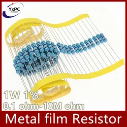 Resistencia de película metálica de 1W, 1% 0,1r ~ 1M, 1K, 4,7 K, 10K, 22K, 47K, 100K, 1R, 2R, 10R, 22R, 47R, 51R, 820R, 100R, 330R, 330K, 470K, 1, 2, 10, 20 unidades 22 ohm