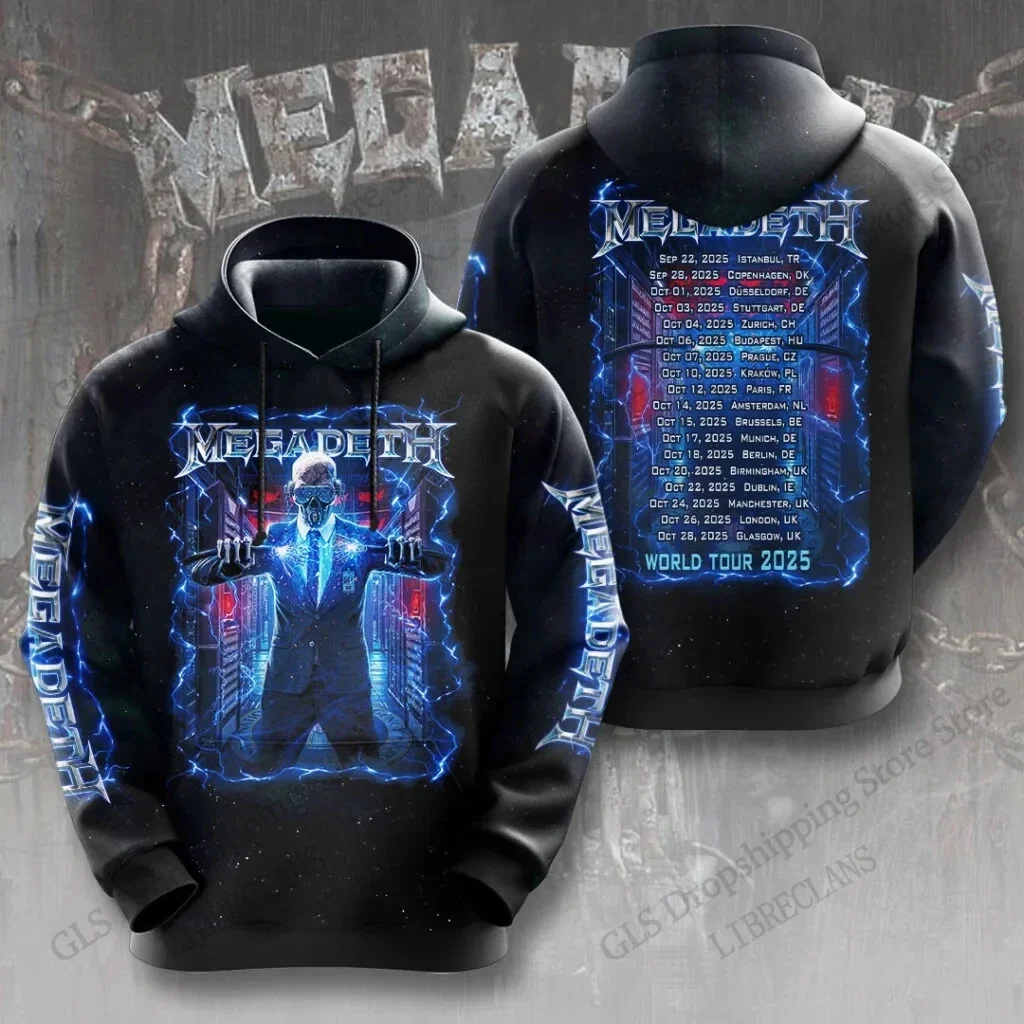 Unisex-Hoodie in hoher Qualität mit 3D-Design – im Retro-Stil der Rockband Megadeth – ein trendiges Sweatshirt für Herbst/Winter, ideal für Teenager. – Detail 3