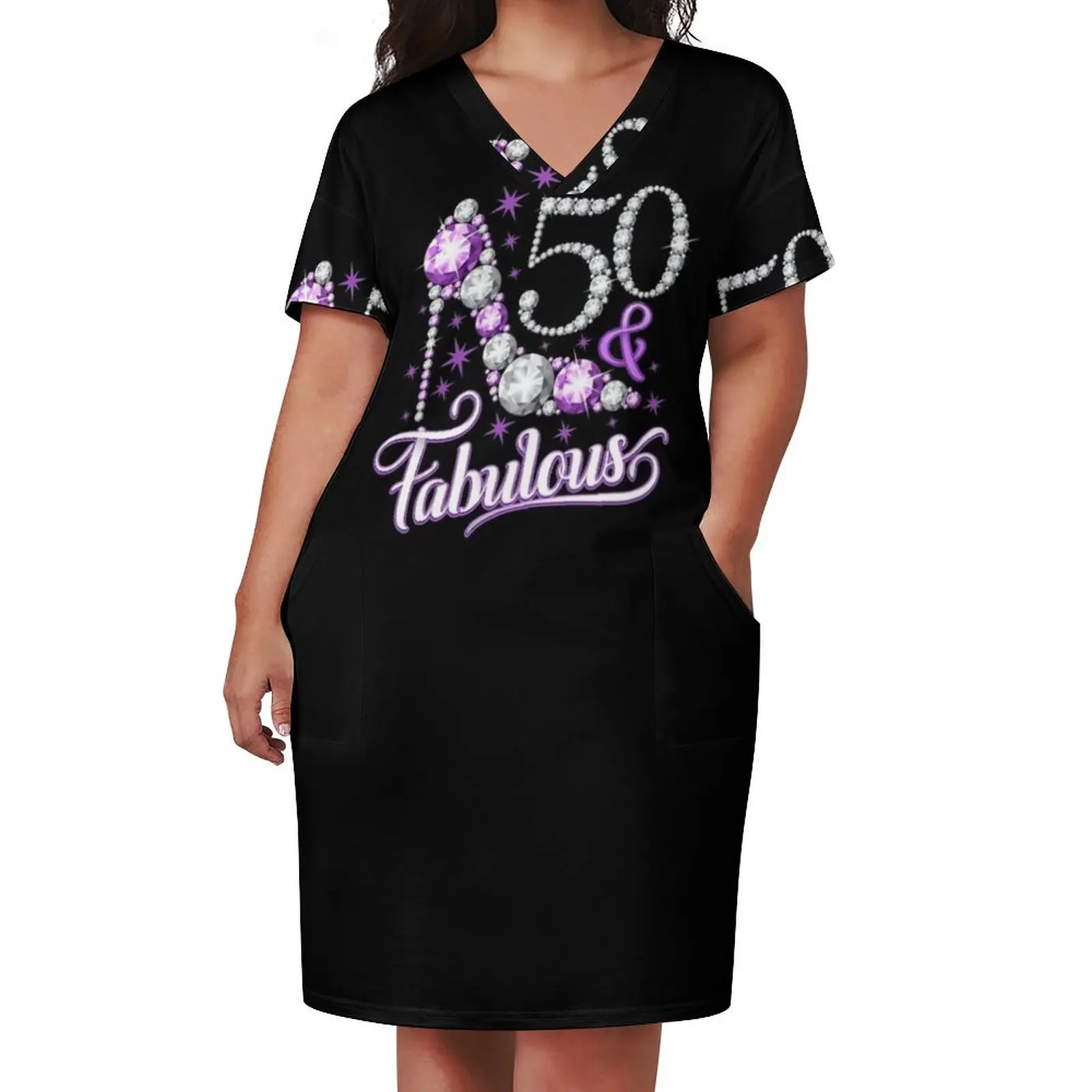 50th Birthday T-shirt. 50 & Fabulous t-shirt for ladies. Loose Pocket Dress Bride dresses ladies dresses for women 2024