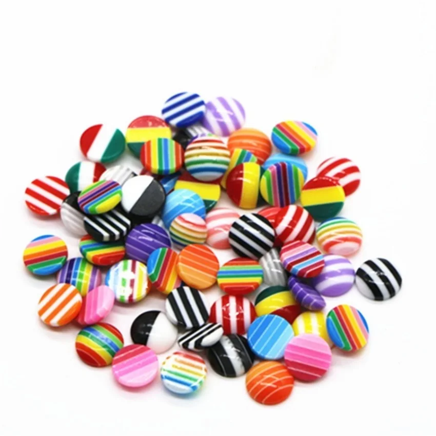 10mm 8mm Colorful Mixed Colors Nail Art Cabochon Resin Round Square Half Flat Back Stripe Beads Scrapbook Beads Decorate Craft