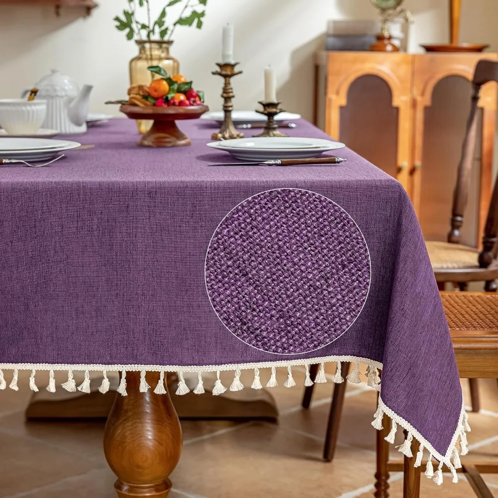 

Прямоугольная скатерть из смеси льна с 280 GSM, прошитыми краями и кисточками для естественного декора кухни и столовой