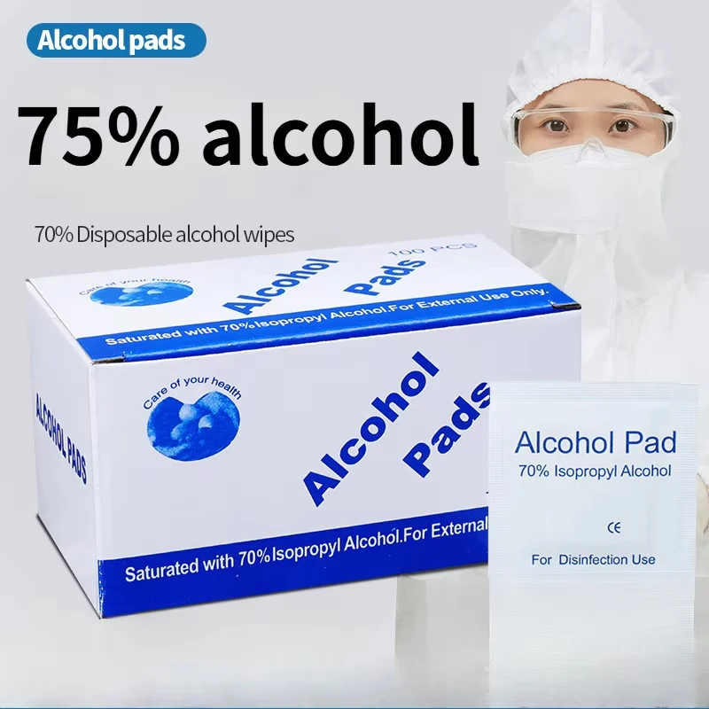 Disposable 75% Alcohol Swab for Wound Disinfection, Essential First Aid Box Supplies for Home Disaster Preparedness.