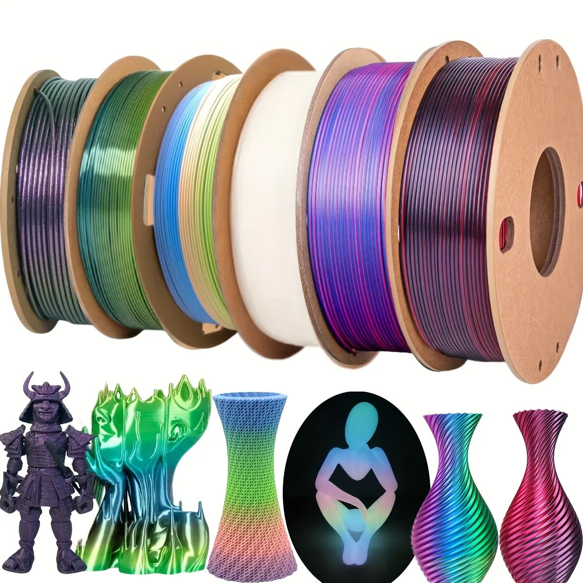 

6 шт. комплект нити для 3D-принтера, шелк PLA 1,75 мм, всего 1,5 кг, 250 г на катушку, точность на размер +/- 0,03 мм