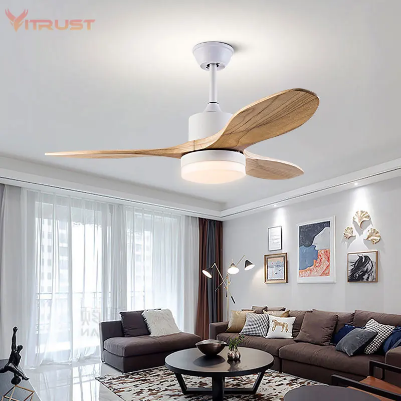 Super Queit Ceiling Fan lamp 3 Solid Wood Blades DC Motor Ceiling Fan with Light and Remote Control Indoor Pendant Fan