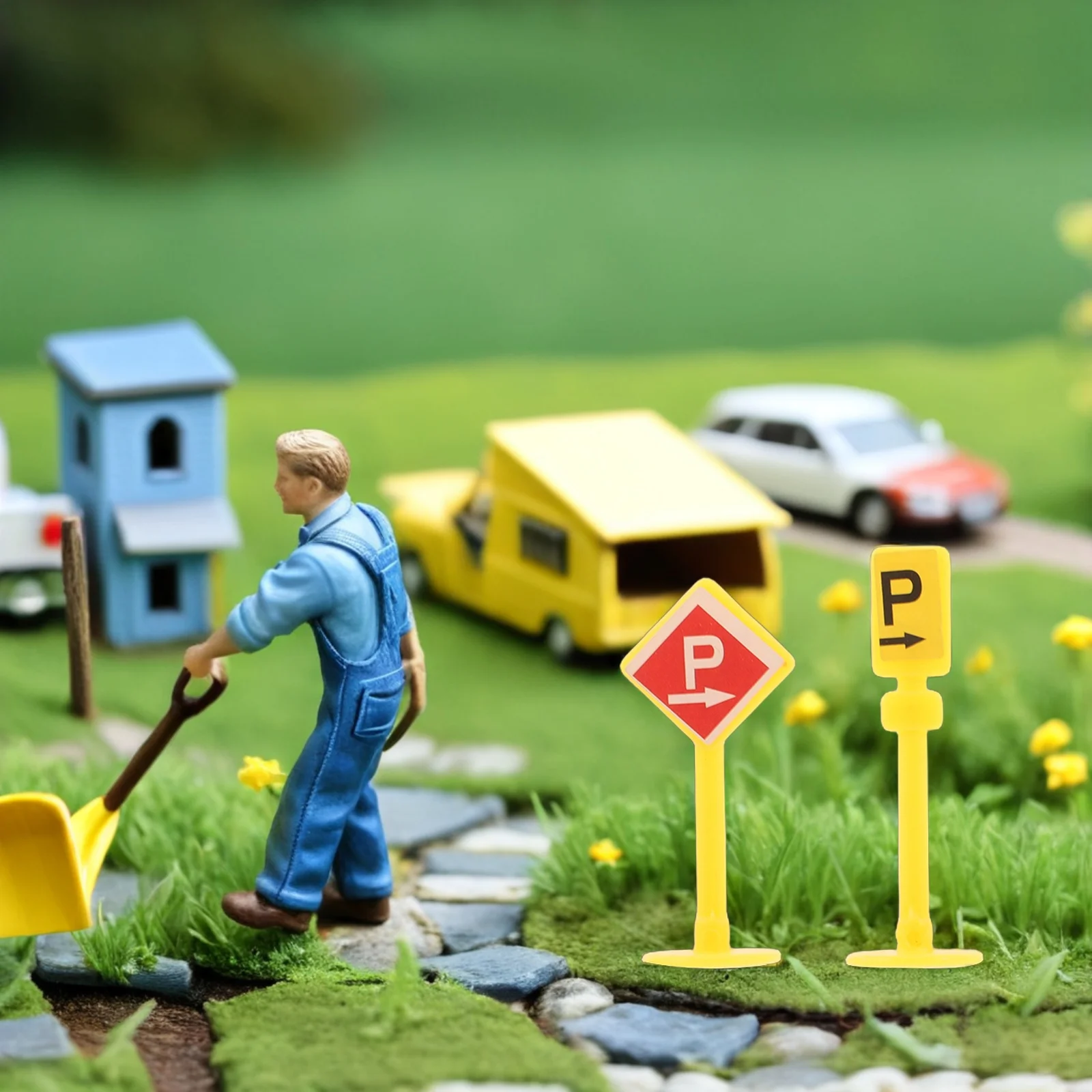 

84 pcs Mini Construction Traffic Cones Road Signs Set For Diorama Play Construction Cake Decor Outdoor Furniture