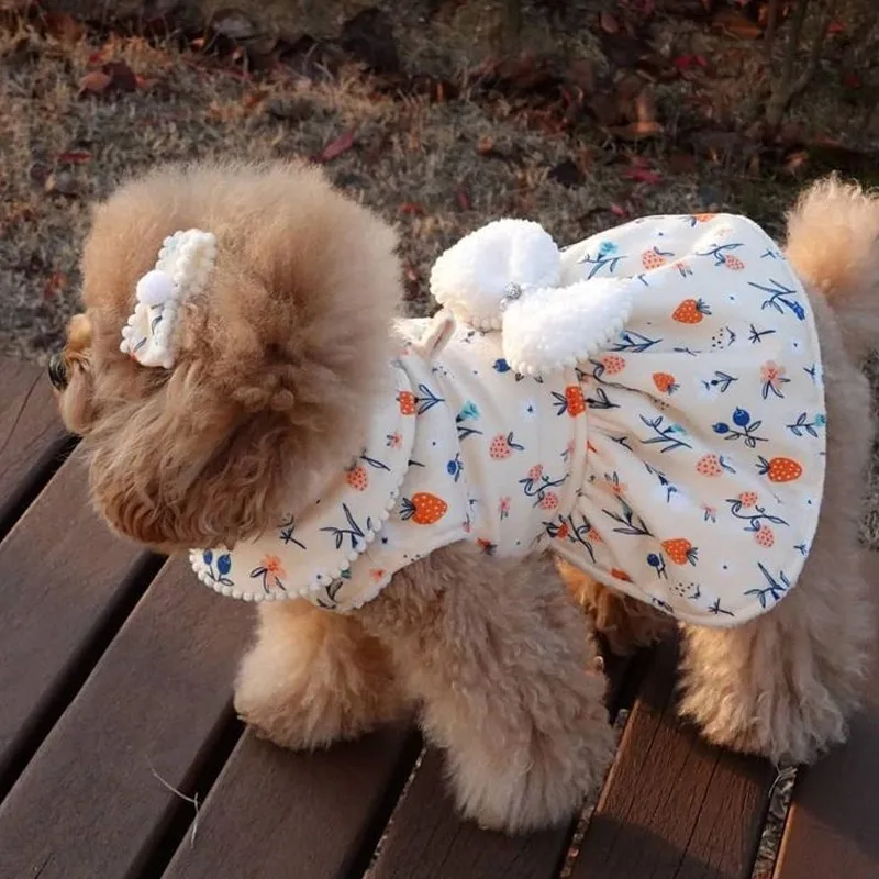 Autumn Winter Warm Thick Dog Clothes Bow Skirt Cute Sweet Cat puppy Dress Pet Clothes For Teddy Yorkie Chihuahua Pet Accessories