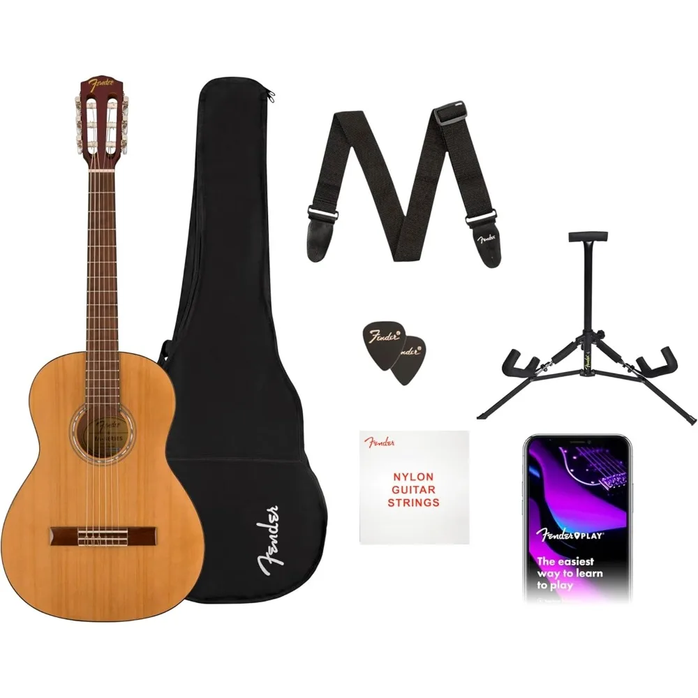 Acoustic Guitar Kit Starter Pack Classical Guitar, Small Beginner Guitar (3/4 Size) with Nylon Strings (Easier on Fingers)