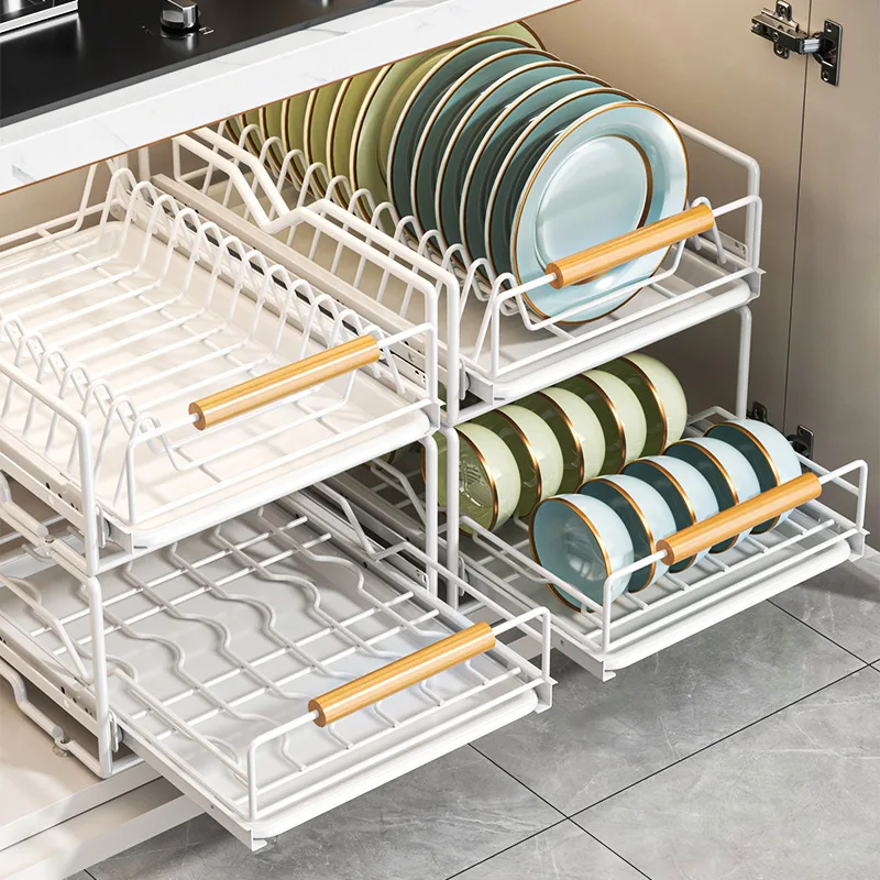 

Kitchen Dish Storage Rack Cabinet Built-in drawer type to place dishes, pull baskets, pull bowl racks, plate drain racks