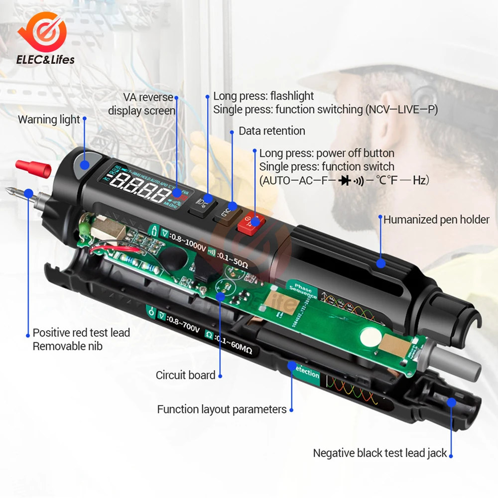 Imagem -02 - Auto ac dc Tensão Instant Testers Pen tipo Multímetro Ferramentas Detector Medidor True Rms A3008 Detecções