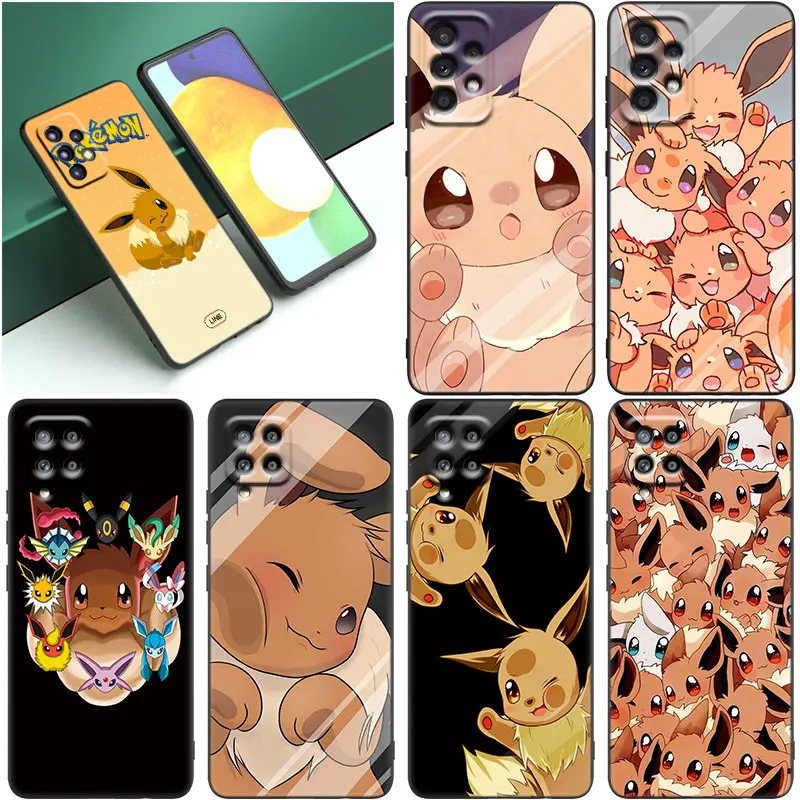 Eevee Pokemon Black Case For Samsung Galaxy A12 A13 A14 A22 A23 A32 A33 A34 A52S A53 A54 A72 A73 A24 A04S A50 A51 A70 A71 Cover