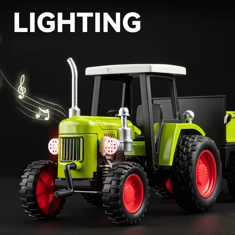 Almost Real Four Wheel Walking Tractor Alloy Model Diecast Metal Retro Farmer Truck Sound Light Hot Wheels Premium Kids Toys Gif