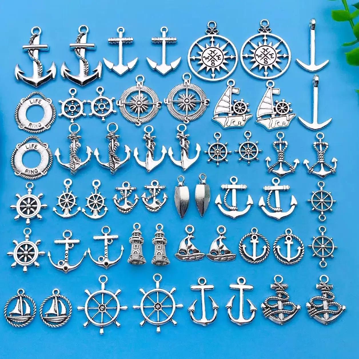 20/52pcs Antique Silvery Vintage Ship Anchor Design Charms Alloy Pendants for DIY Bracelet Necklace Jewelry Making Accessories