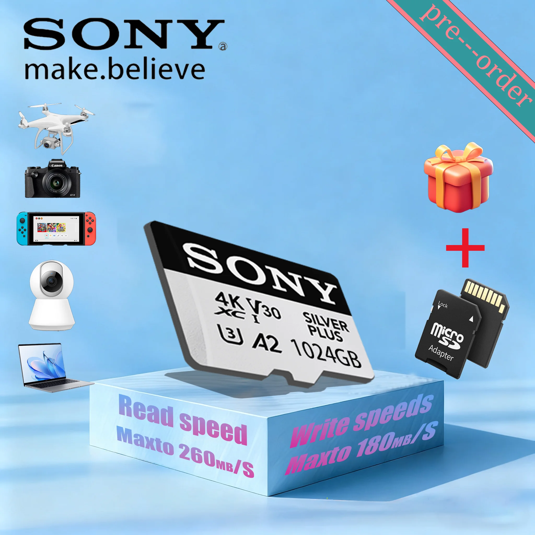 

SONY Original High-Speed SD Card 1TB/512GB/128GB 64GB Micro TF Memory Card Class10 A2 for PC Phone Camera