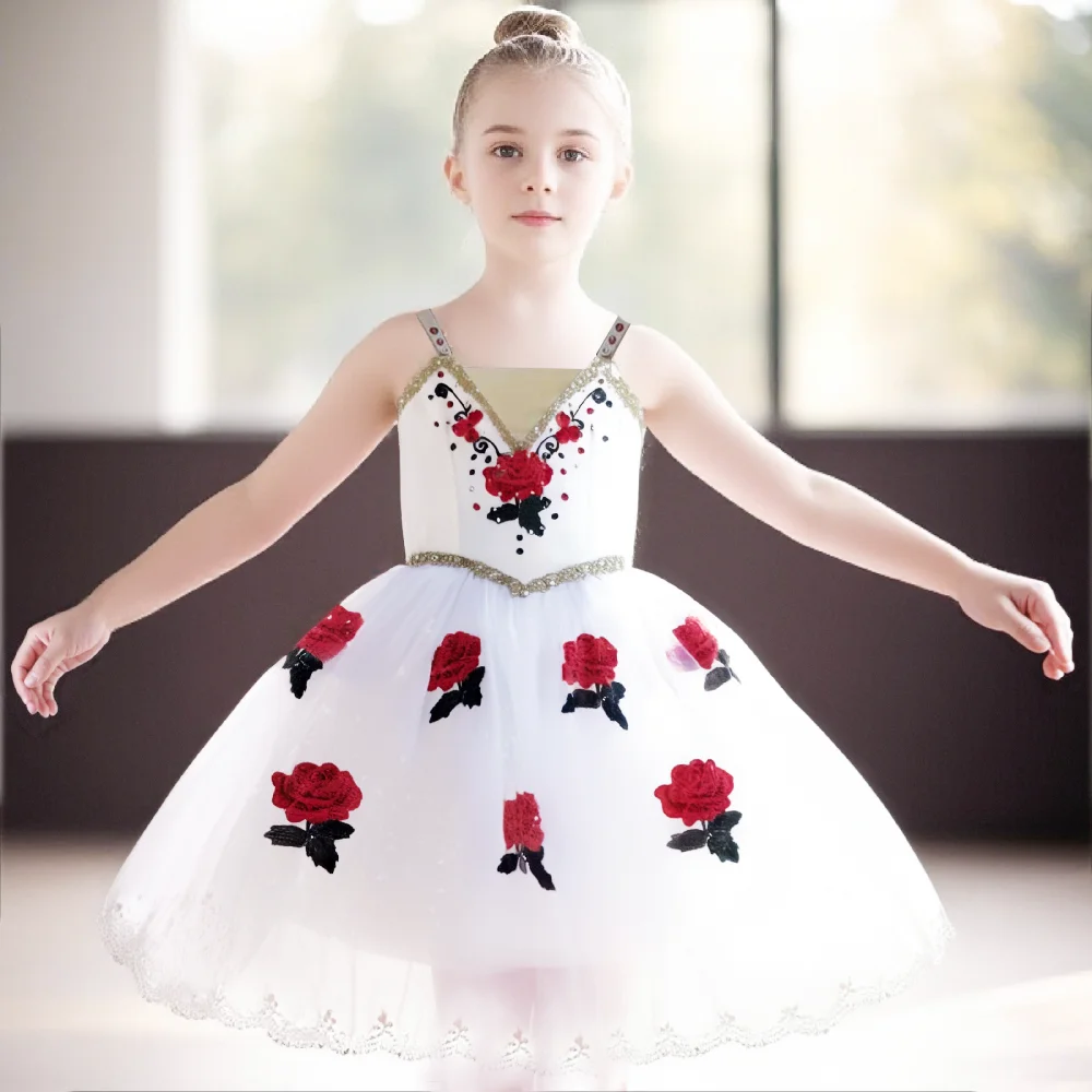 Nuovo romantico Tutu Giselle Costumi di balletto Ragazze Bambino Velet Abito lungo in tulle Skate Ballerina Abito Manica a sbuffo Abito da coro