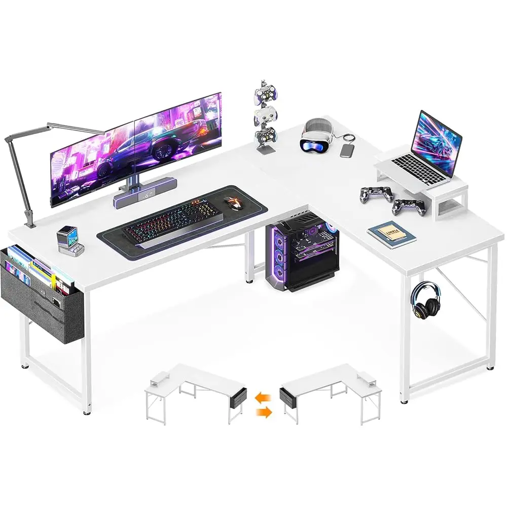 

L Shaped Desk, 57.5"" Computer Gaming Desks, Home Office Writing Table With Monitor Shelf, Space-Saving Modern Corner