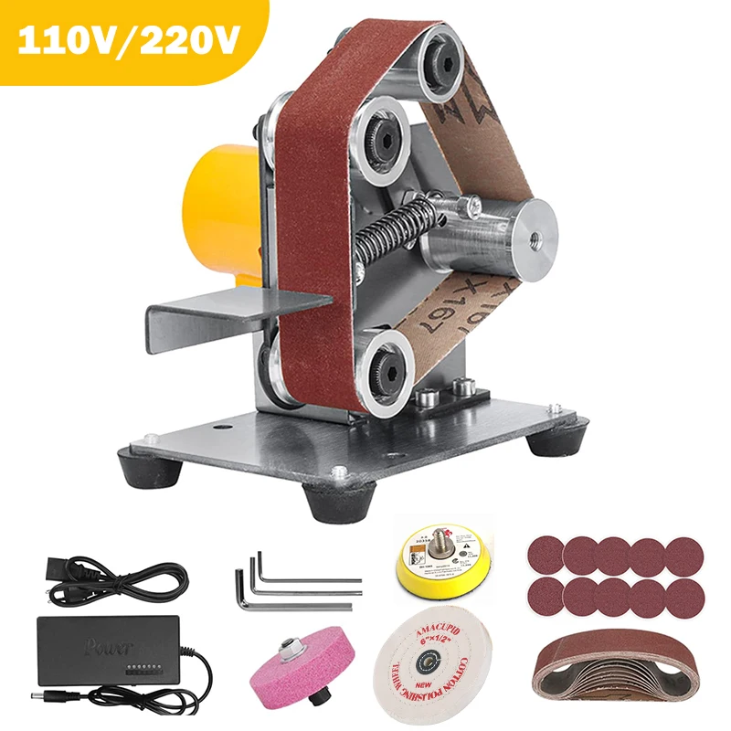 Multifunctional Electric Belt-Sander Metal Polishing-Grinding Adjustable DIY Power Sanding Machine Mini Bench Belt Grinder Kit