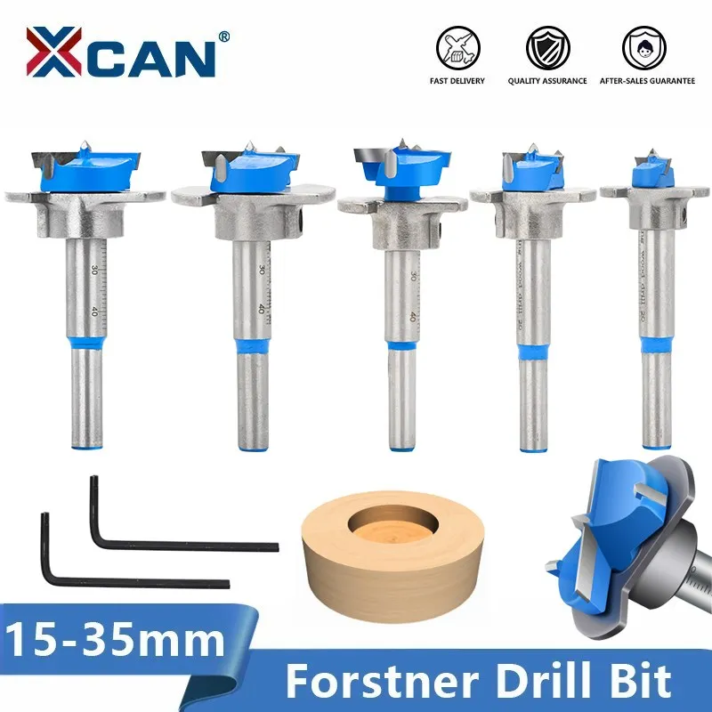 XCAN Forstner Drill Bit 15-35mm Carbide Tipped Drill Bit Set Adjustable Core Drill Boring Bit Woodworking Tool Hole Saw Cutter