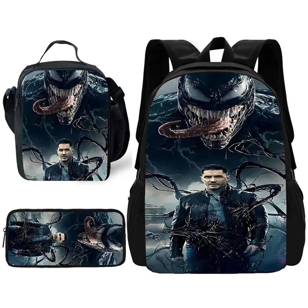 

3 pcs set Movie Venoms Child School Backpack with Lunch Bags ,Pencil Bags ,School Bags for Boys Girls Best Gift
