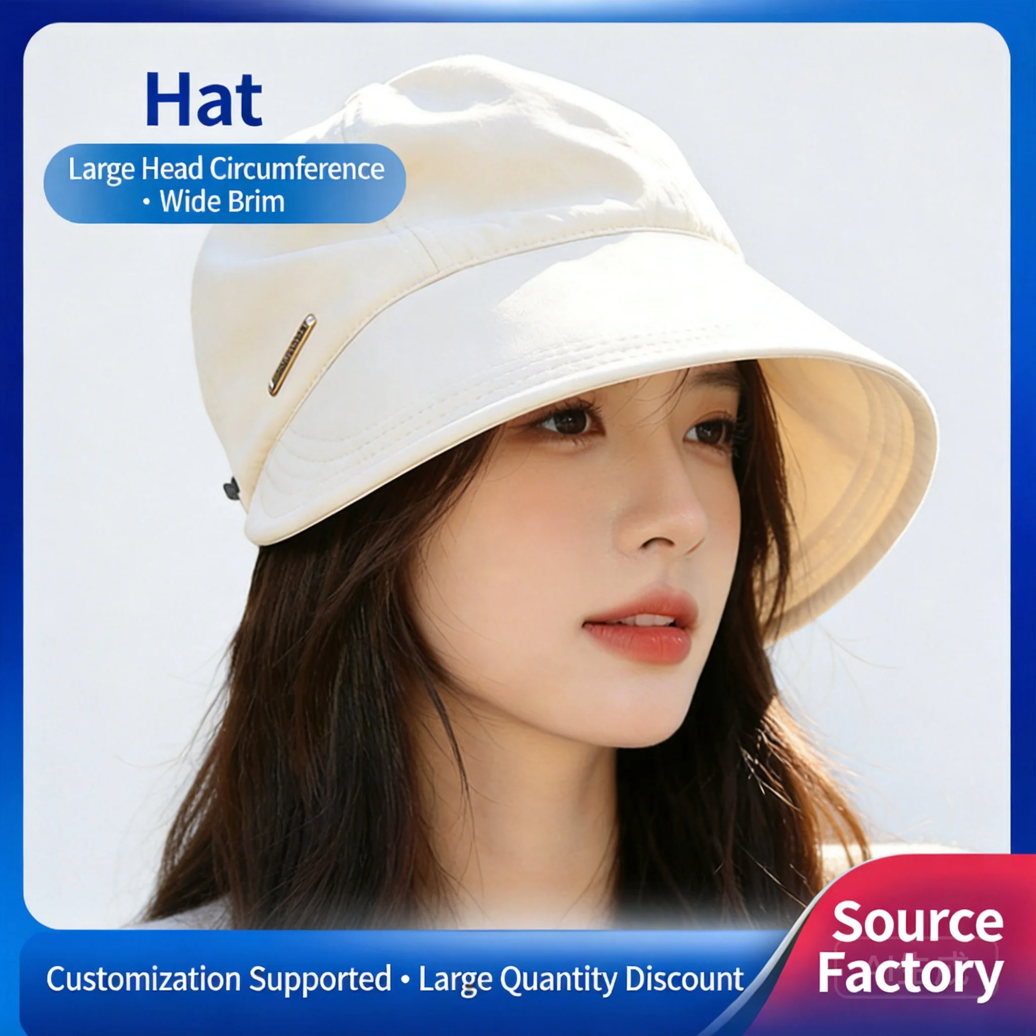 100 Percent Cotton Wide Brim Bucket Hat Uv Protection Sun Hat For Large Head Solid Color Sunscreen Face Covering Casual Cap For