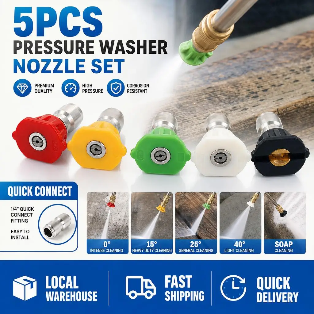 5Pcs High Pressure Spray Nozzle Washing 1/4 Inch Quick Connection 0 15 25 40 Degrees Irrigation For Car Garden Pat