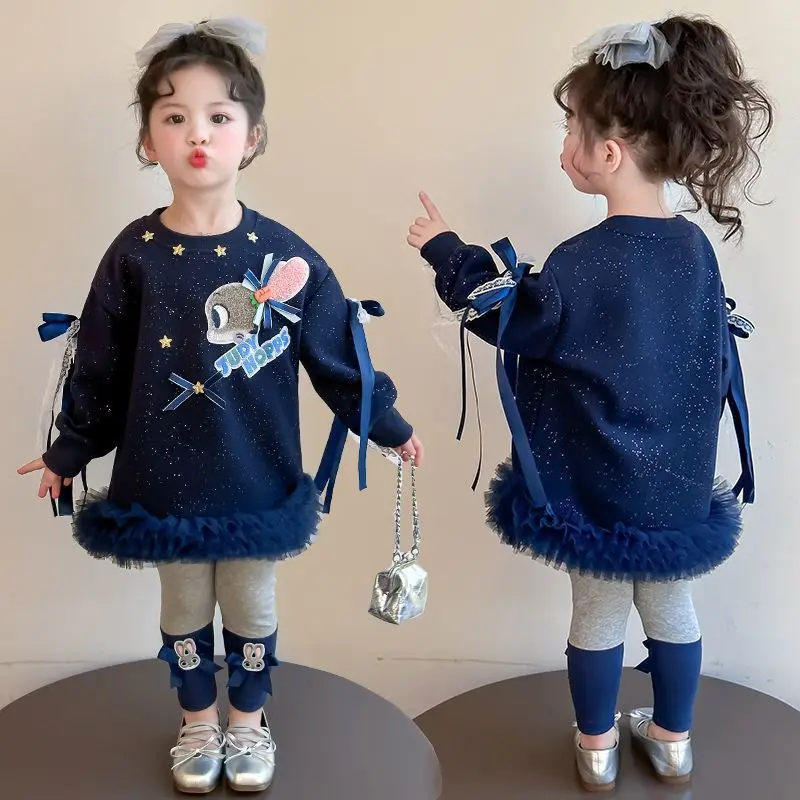 

2Pcs Cartoon New Judy Hopps Sweatshirt Suit 2026 Disney Sweet Cute Children Trousers Children Pullover Leggings Fashion Set