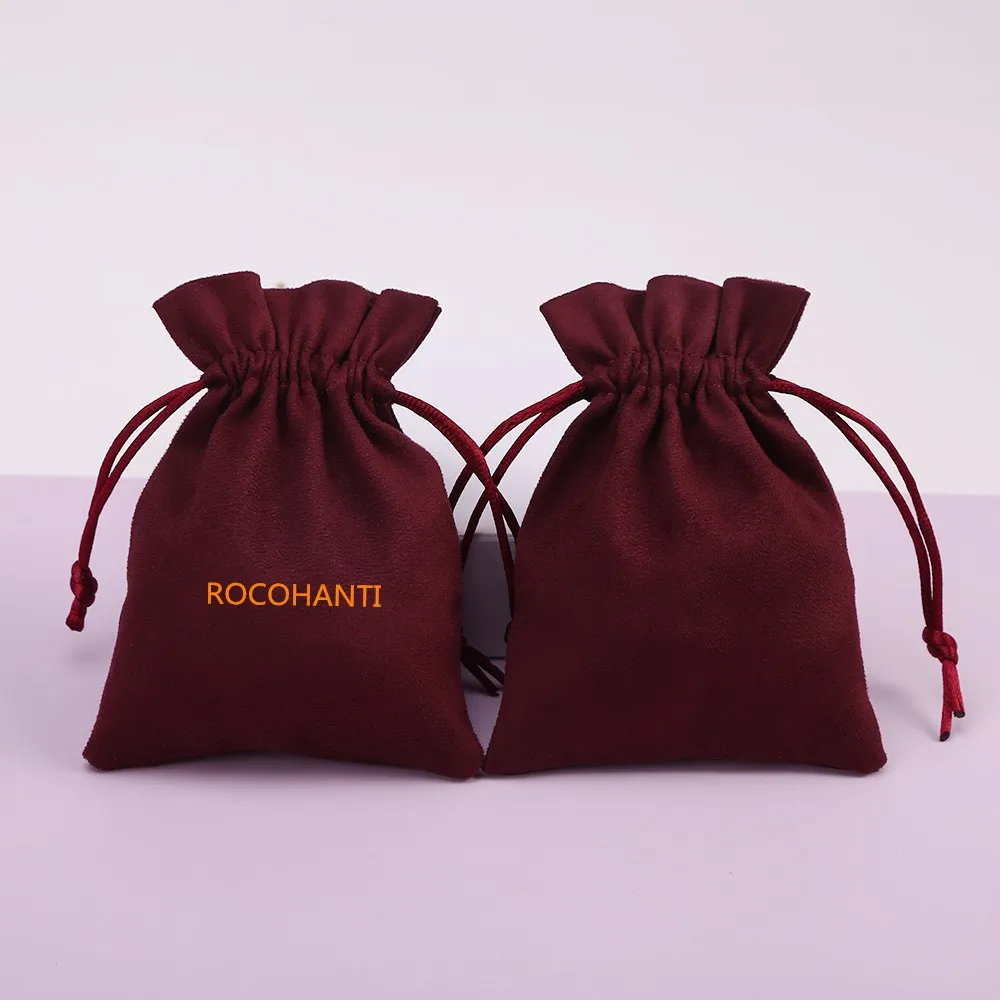 Custom LOGO Printed Soft Velvet Material Eyelash Cosmetic Gift Drawstring Pouch Wine Red Sunglasses Jewelry Dust Packaging Bag