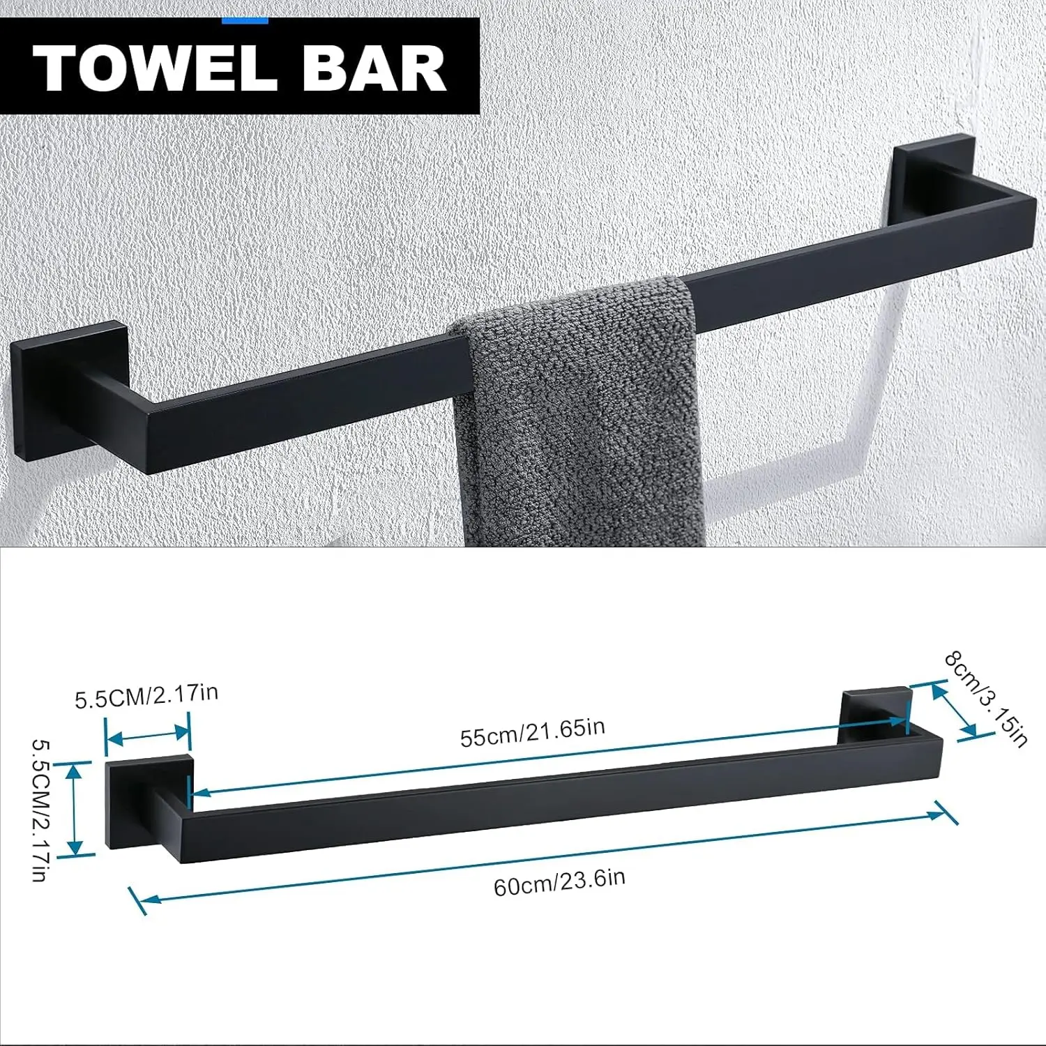 YACVCL 5-Piece Bathroom Hardware Accessories Set 23.6 inch Towel Bar Towel Rack Sets Modern Towel Ring Kit Stainless Steel Wall