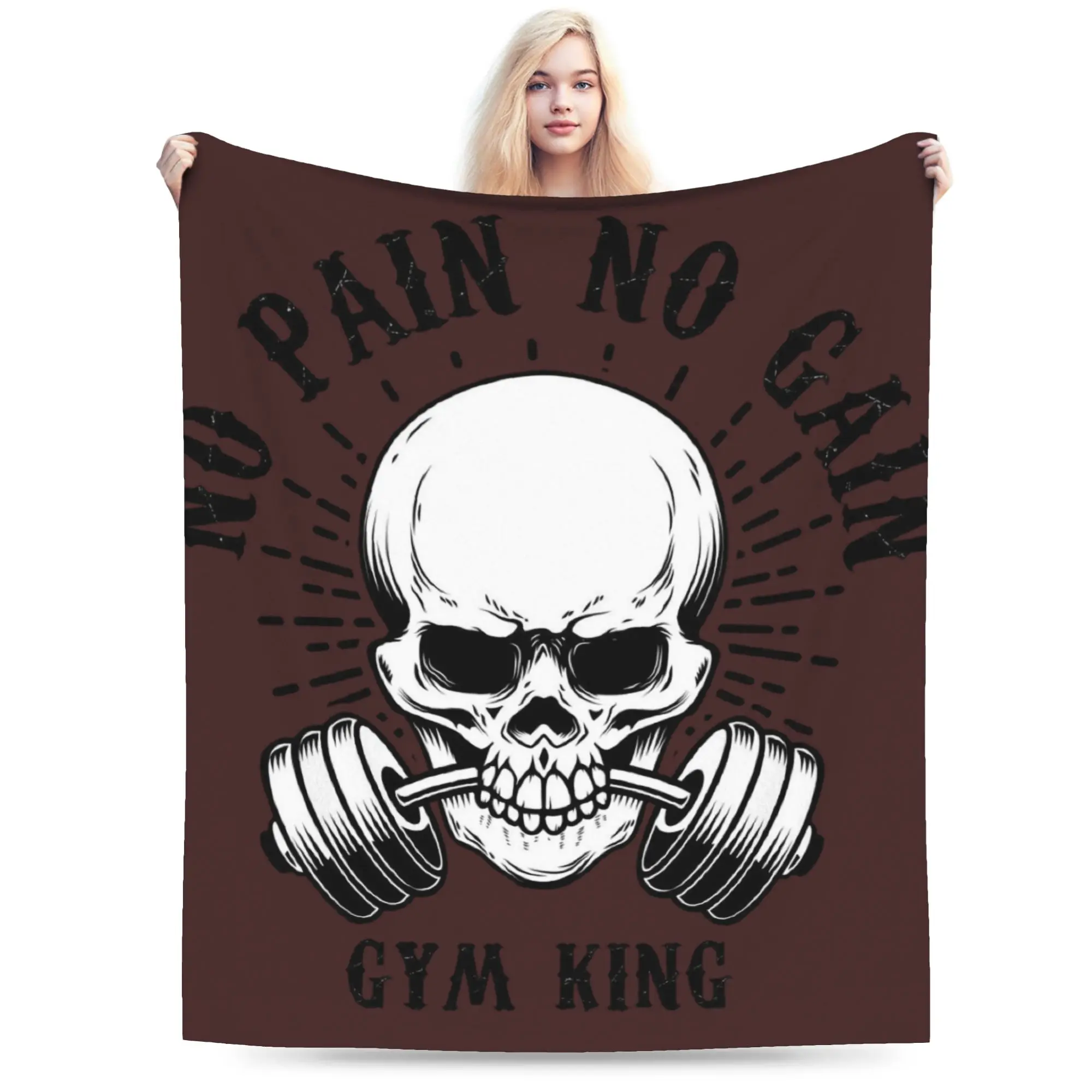 Custom No Pain No Gain Blanket Soft Fleece Spring Flannel Bodybuilding Fitness Gym Throw Blankets for Sofa Home Bedding Quilt