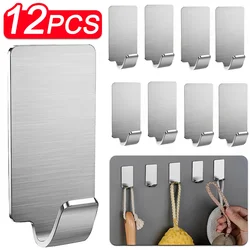 12/3PCS Self Adhesive Mini Hook Stainless Steel Towel Rack Clothe Hanger Wall Mounted Hook Kitchen Bathroom Stainless Steel Hook