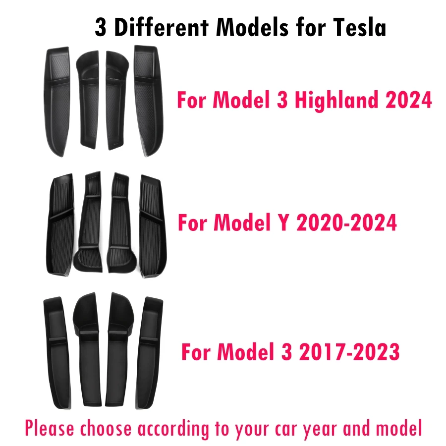 4 szt. Tace na boczne drzwi Tesla Model Tesla 3 góralski Model 2024 Y/3 2023 Organizer z przodu tylna klapka