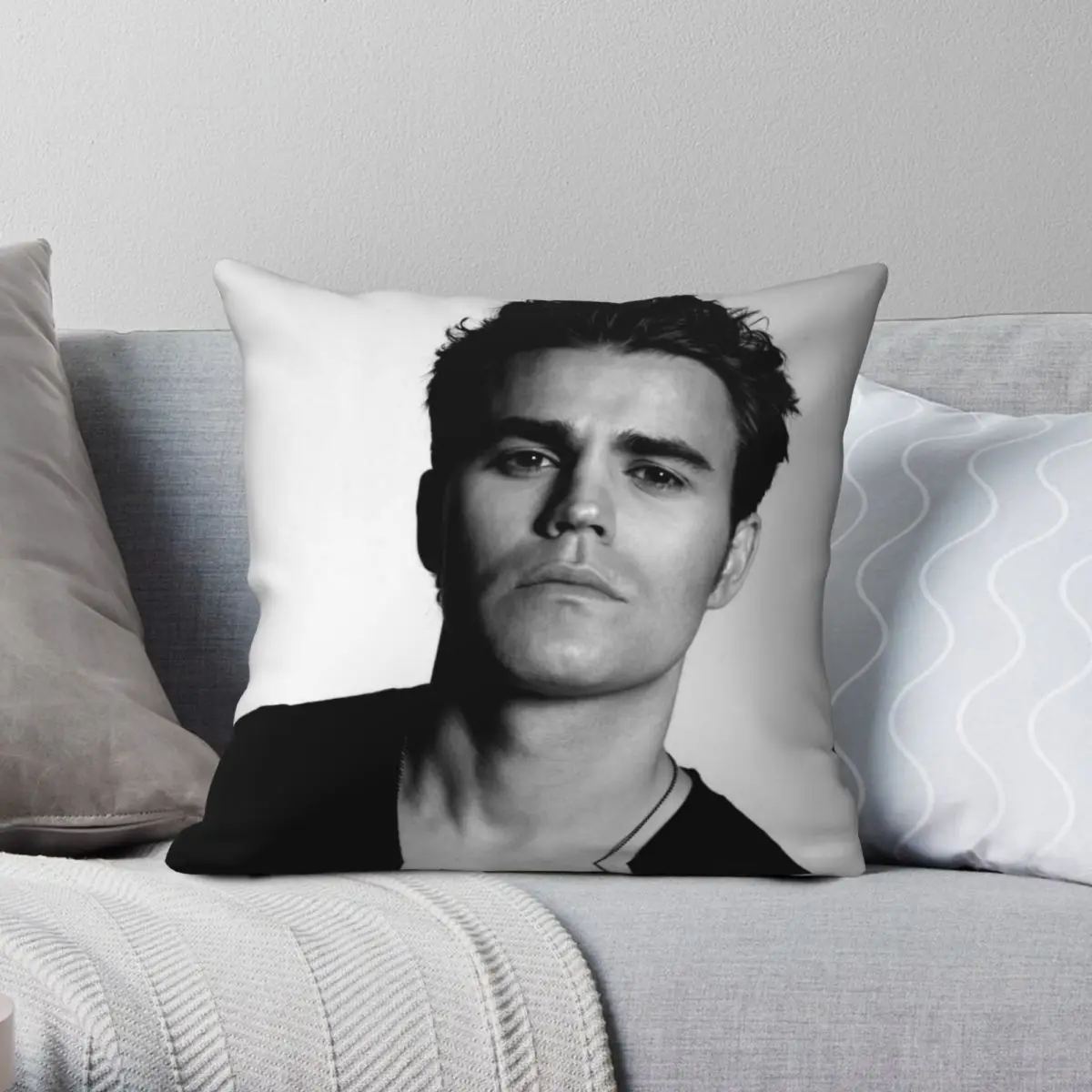 

Paul Wesley Stefan Salvatore Square Pillowcase Polyester Linen Velvet Pattern Zip Decorative Pillow Case Bed Cushion Cover 45x45