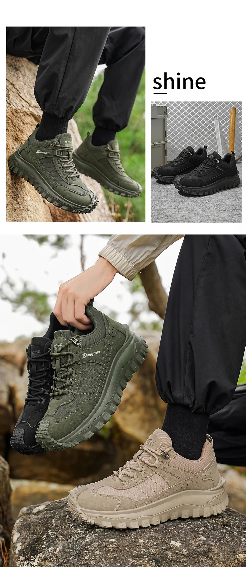 Modische und bequeme Herren-Wanderschuhe mit niedrigem Schnitt, rutschfesten und verschleißfesten gezackten Sohlen, ausgezeichnetem Grip, komfortablem Futter, geeignet für Sport und Freizeit, ideal für Outdoor-Wanderungen, Bergsteigen und Camping. – Detail 3