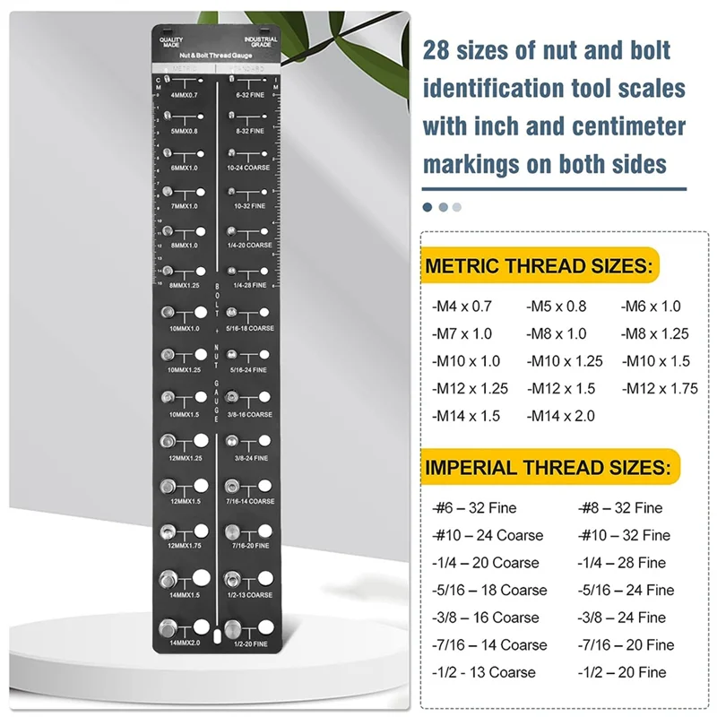 28 Size Nut and Bolt Thread Checker, Bolt Size and Thread Gauge, Bolt and Nut Identifier Gauge, Bolt Gauge-Black