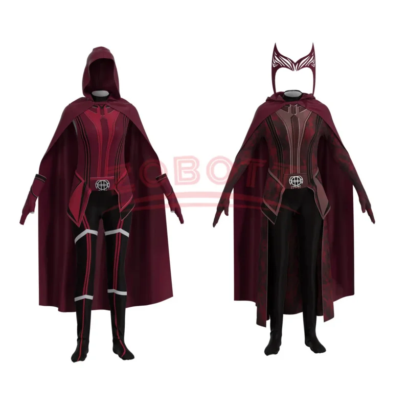 2025 ♥ New 110-190 Adult Kid Sexy Scarlet Witch Wanda Costume with Cloak Headband Superhero Maximoff Jumpsuit Cape Cosplay Fu ☆★
