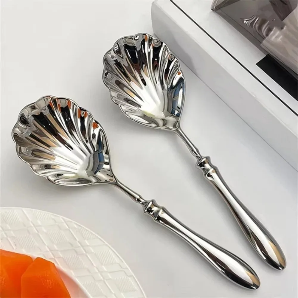 Cuillère en acier inoxydable en forme de coquille, style français exquis, cuillère à soupe de luxe légère, cuillère à yaourt pour banquet