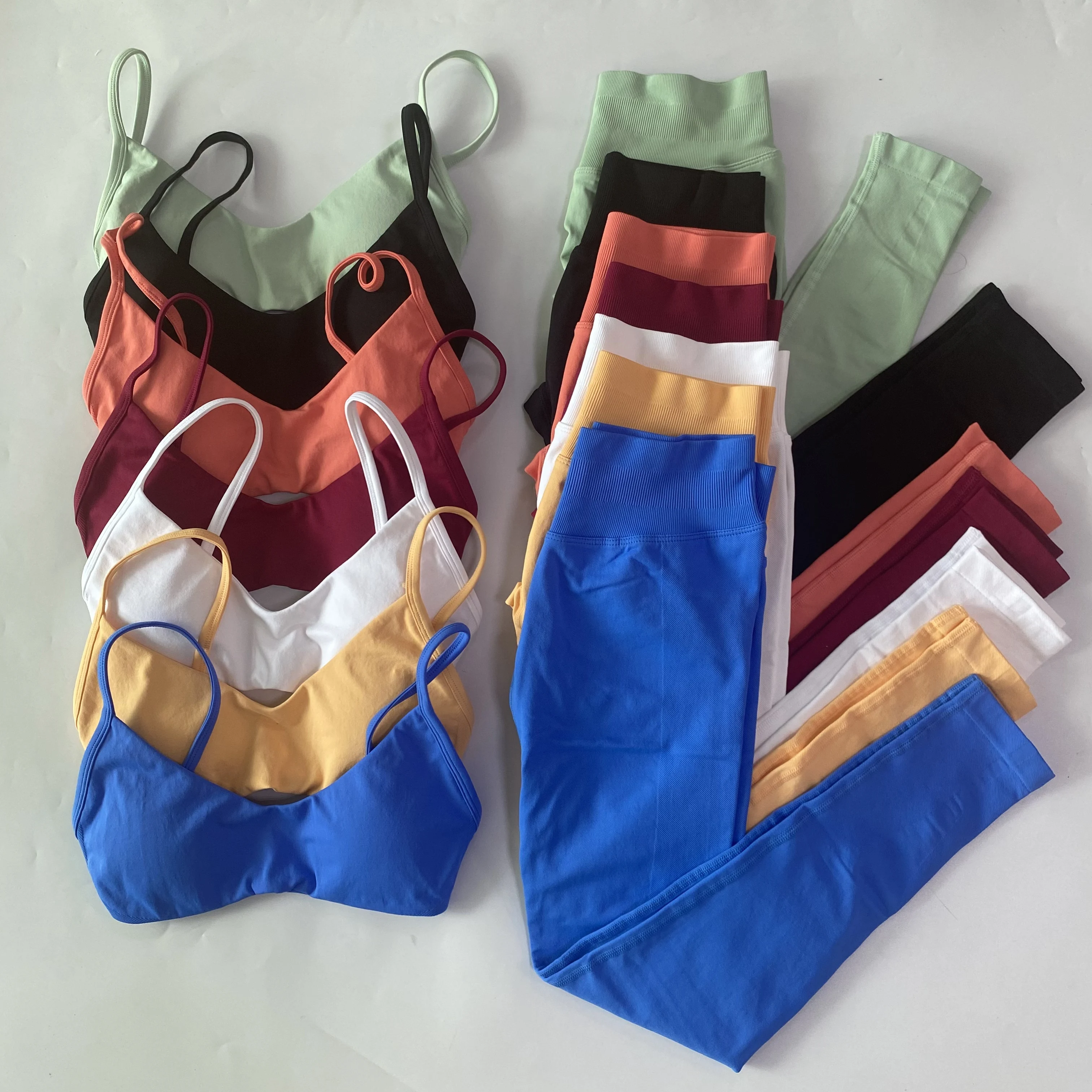 2-teiliges Sport-Set, Sport-BH mit Rundhalsausschnitt, nahtloses Yoga-Set, Fitness-Leggings-Set, Damen-Trainingsanzug, Sportbekleidung, Activewear – Detail 6