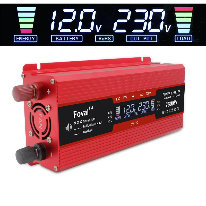 2600W Solar Power Inverters Modified Sine Wave DC 12V/24V To AC 220V LCD Display Transformer Voltage Portable Car Converter