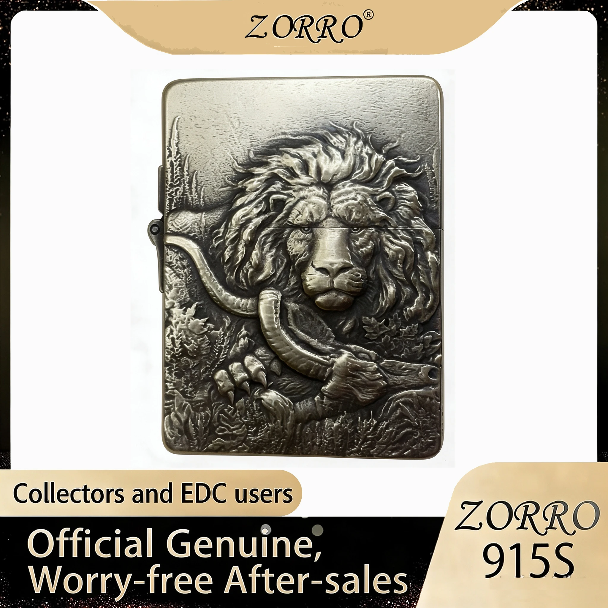 ZORRO 915S Lion Horse Tiger Oil Lighter Heavy Armor 3D Relief Brass Windproof Flint Wheel Refillable Gift For Men EDC Collection