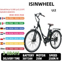 isinwheel U2 adult electric Cruiser bike 350W motor 36V 13Ah battery city commuter electric bike 26 inch tire city electric bike