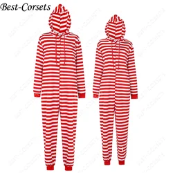 Onesies de Navidad para hombres y mujeres, pijamas a juego a rayas rojas y blancas, pijamas para parejas