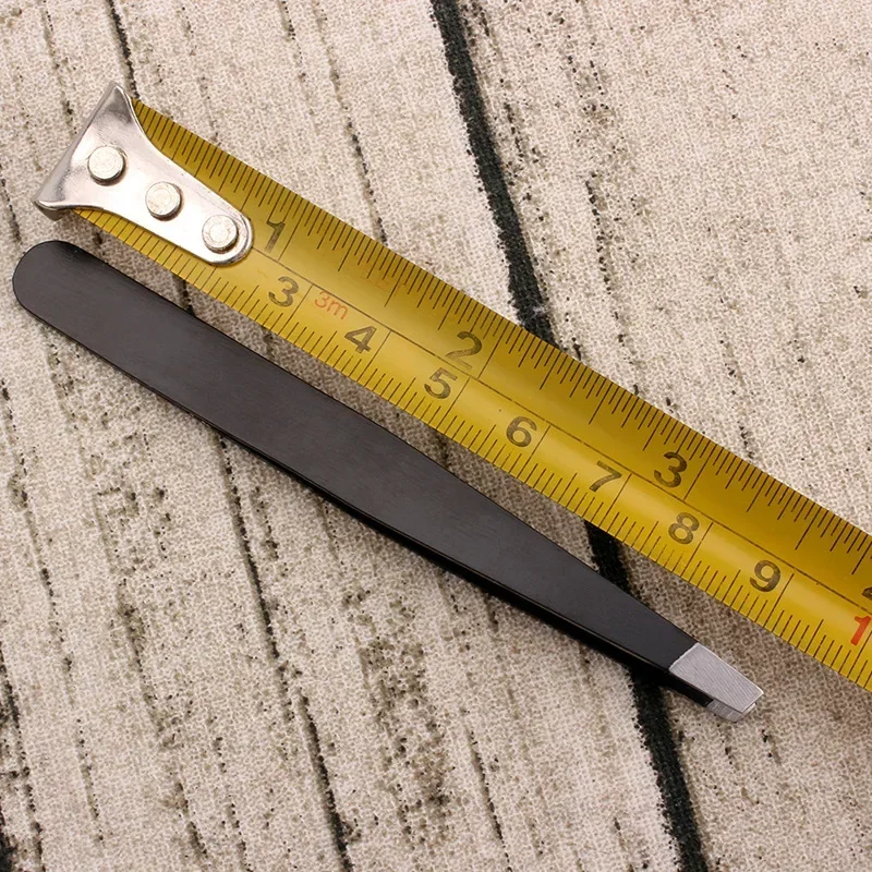 ステンレス鋼眉毛ピンセット、斜めプラー、脱毛メイクアップツール、ブラック/ピンク、1個