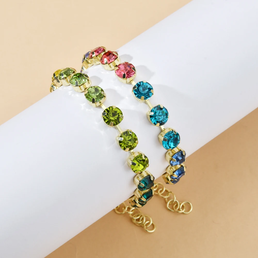 New Green Crystal Tennis Bracelets For Women Bracelet Gold Plated Colorful Cubic Zirconia Femme Bridal Wedding Jewelry