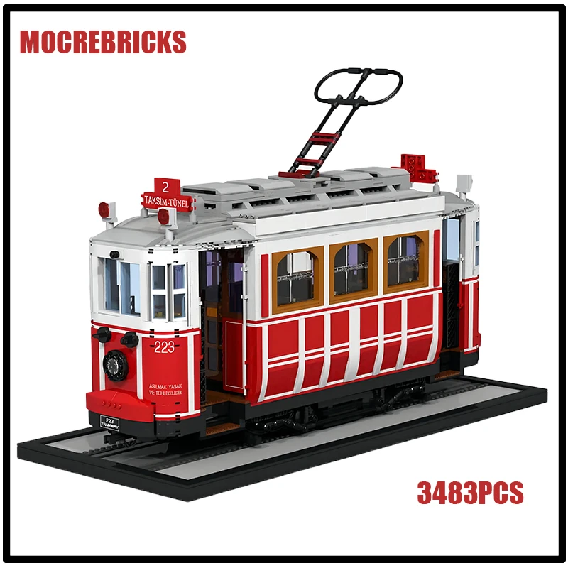 MOC-22880 Urban Railway Passenger Train Nostalglc Tram DIY Building Blocks Technology Model Kid's Bricks Toys Xmas Gifts Sets