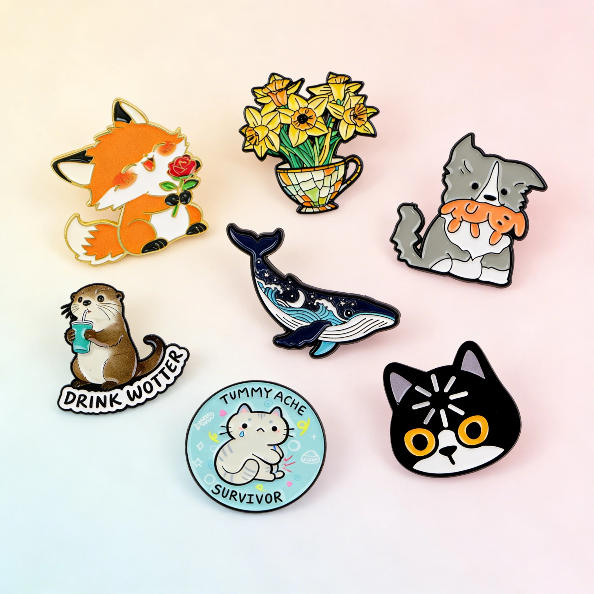 

Cute Cartoon Fox Rose Brooch on Clothes Women Men Soft Enamel Pin Otter Badges Jewelry Lapel Pins for Backpack Accessories
